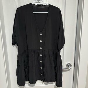 Black Button-Down Tunic Top